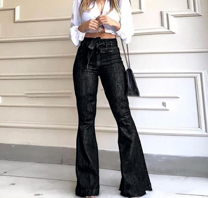 Womenhigh waist belted butt lifting flare jeans