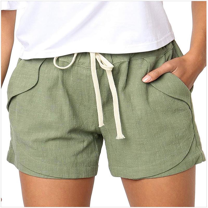 WomenLinen Casual Drawstring Elastic Waist Pocket Shorts