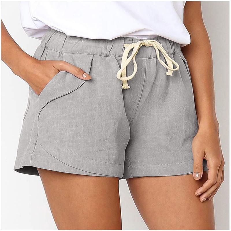 WomenLinen Casual Drawstring Elastic Waist Pocket Shorts