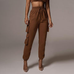 Womencargo sweatpants elastic waist drawstring pants with pockets