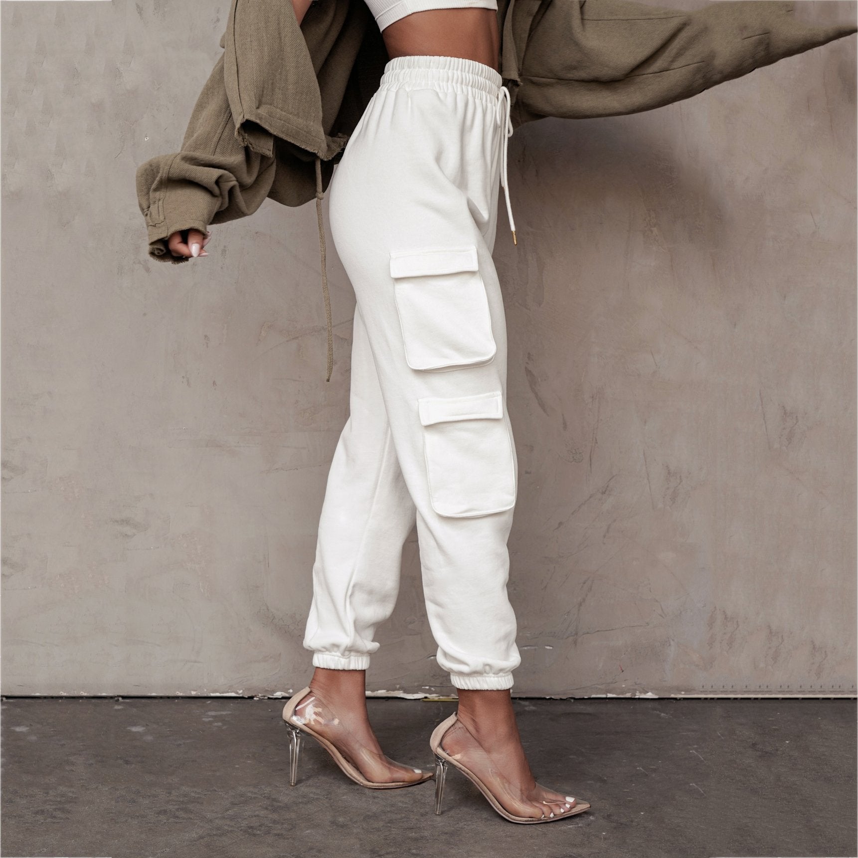Womencargo sweatpants elastic waist drawstring pants with pockets