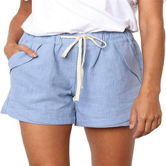 WomenLinen Casual Drawstring Elastic Waist Pocket Shorts