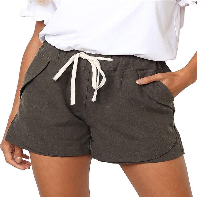 WomenLinen Casual Drawstring Elastic Waist Pocket Shorts