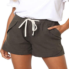 WomenLinen Casual Drawstring Elastic Waist Pocket Shorts