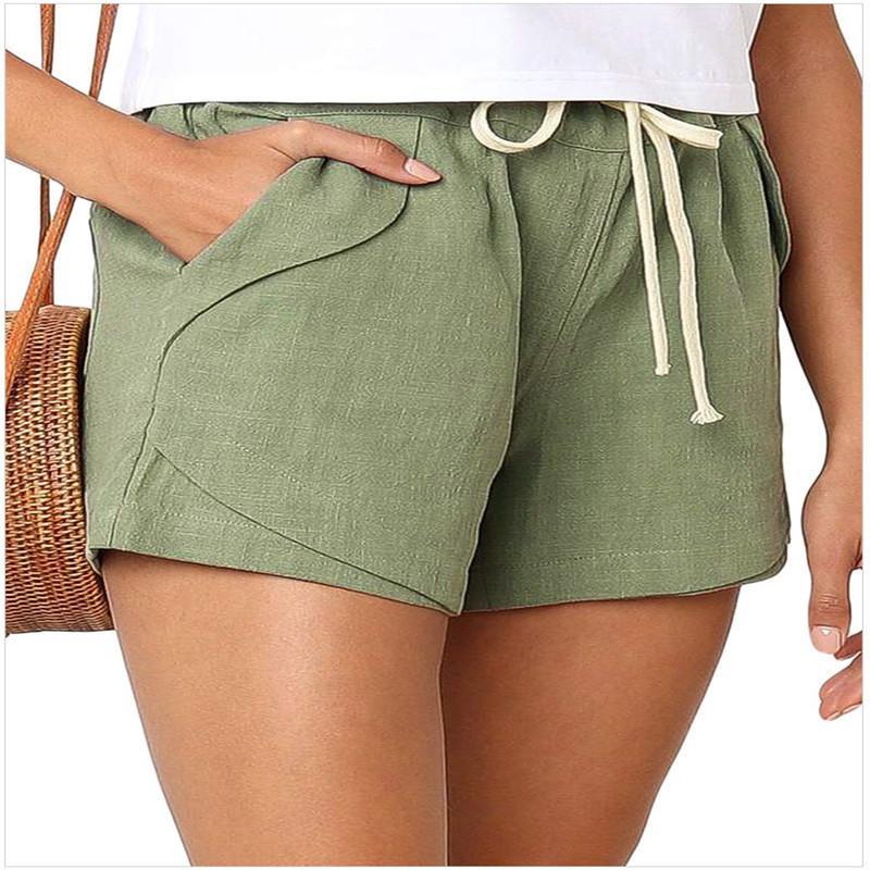 WomenLinen Casual Drawstring Elastic Waist Pocket Shorts