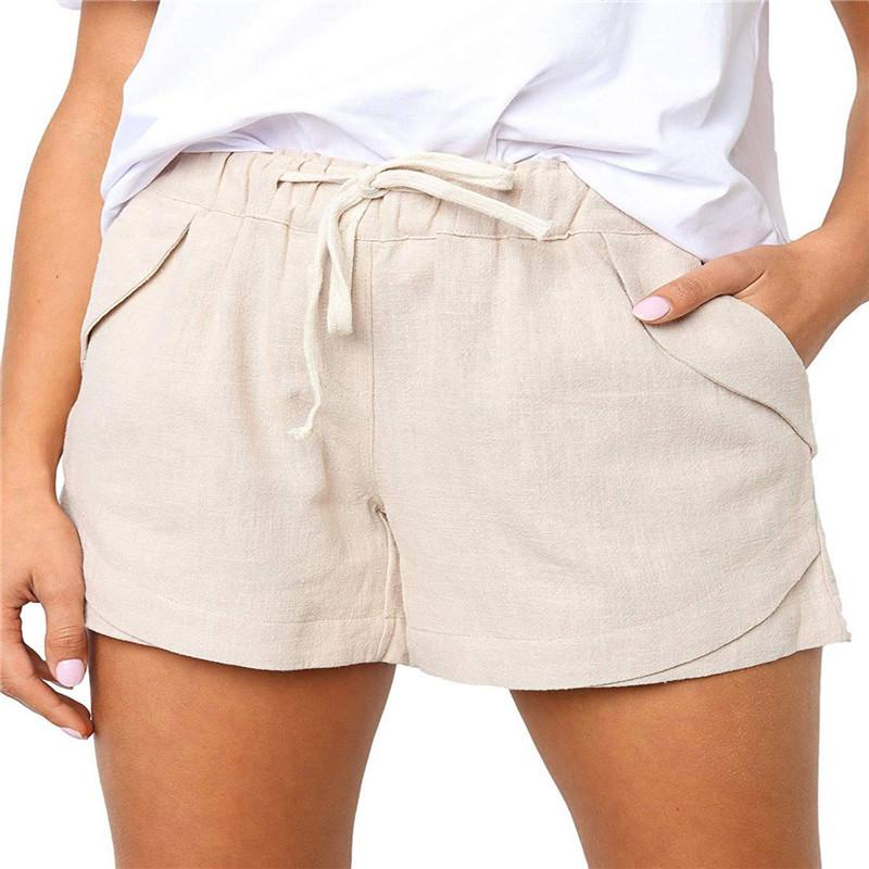 WomenLinen Casual Drawstring Elastic Waist Pocket Shorts