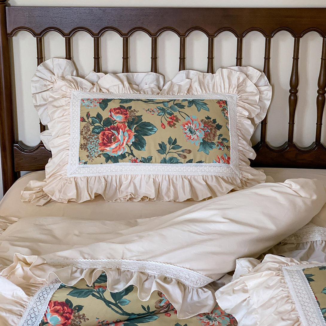 Vintage Rose Lotus Leaf Edge Bedding Set