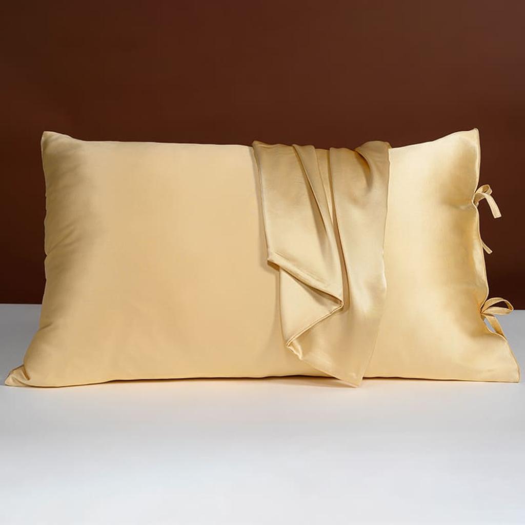 25 Momme Silk Pillowcase with Bow Ties -  Gold