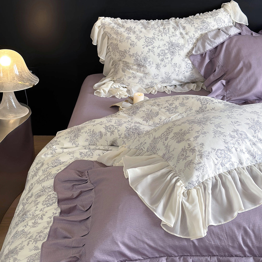 French Floral Print Lace Cotton Duvet Cover