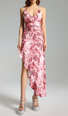 FLORAL RUFFLED SKEW DRESS