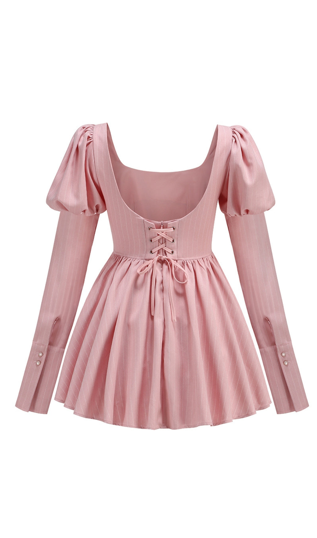 PUFF LONG SLEEVE CRYSTAL CORSET A LINE DRESS IN PINK