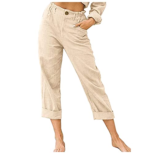 Beach Linen Shorts 3/4 Sweatpants Capri Pants Elastic Waist Cropped Harem Pants
