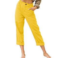 Beach Linen Shorts 3/4 Sweatpants Capri Pants Elastic Waist Cropped Harem Pants