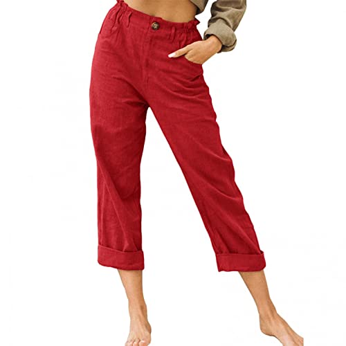 Beach Linen Shorts 3/4 Sweatpants Capri Pants Elastic Waist Cropped Harem Pants
