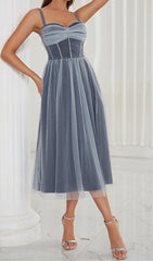 RUCHED BUST RHINESTONE MESH CAMI DRESS