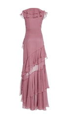 RUFFLED MAXI DRESS IN PINK