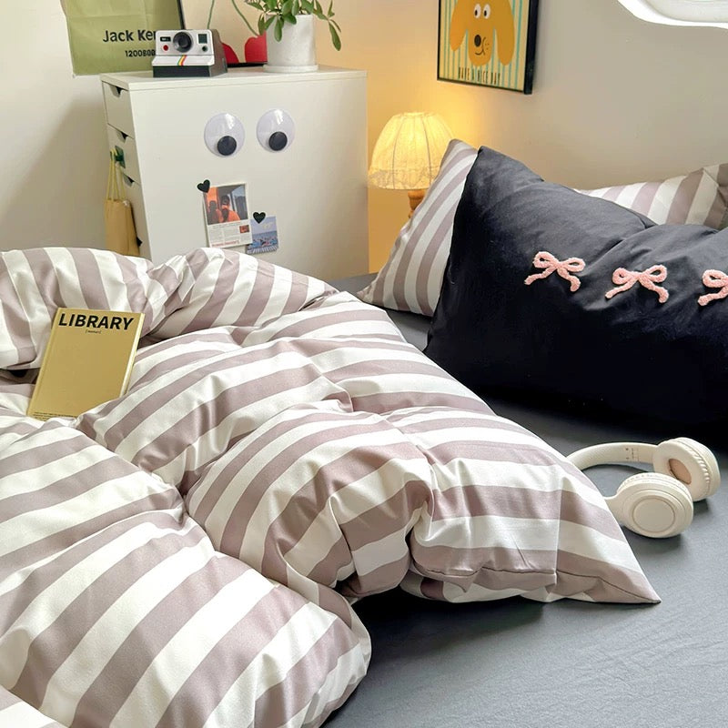 Black Striped Cotton Bedding Set