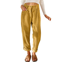 Beach Linen Shorts 3/4 Sweatpants Capri Pants Elastic Waist Cropped Harem Pants