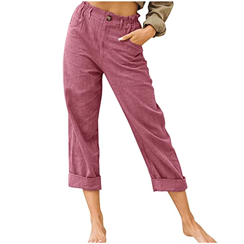 Beach Linen Shorts 3/4 Sweatpants Capri Pants Elastic Waist Cropped Harem Pants