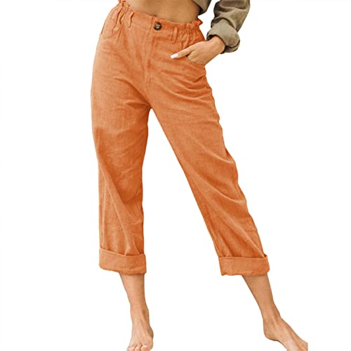 Beach Linen Shorts 3/4 Sweatpants Capri Pants Elastic Waist Cropped Harem Pants