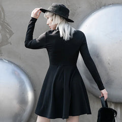 Punk Drawstring Waist Front Chest Opening Dress