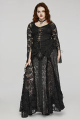 WomenGothic Charm Dark Pattern Inverted Triangle Lace Splicing Design Mysterious Party Long Skirt