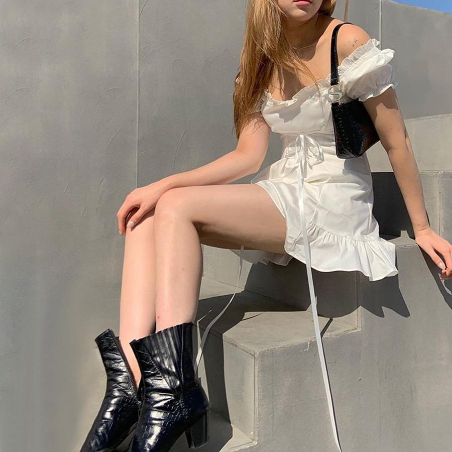 Fashion elegant bow white female mini dress
