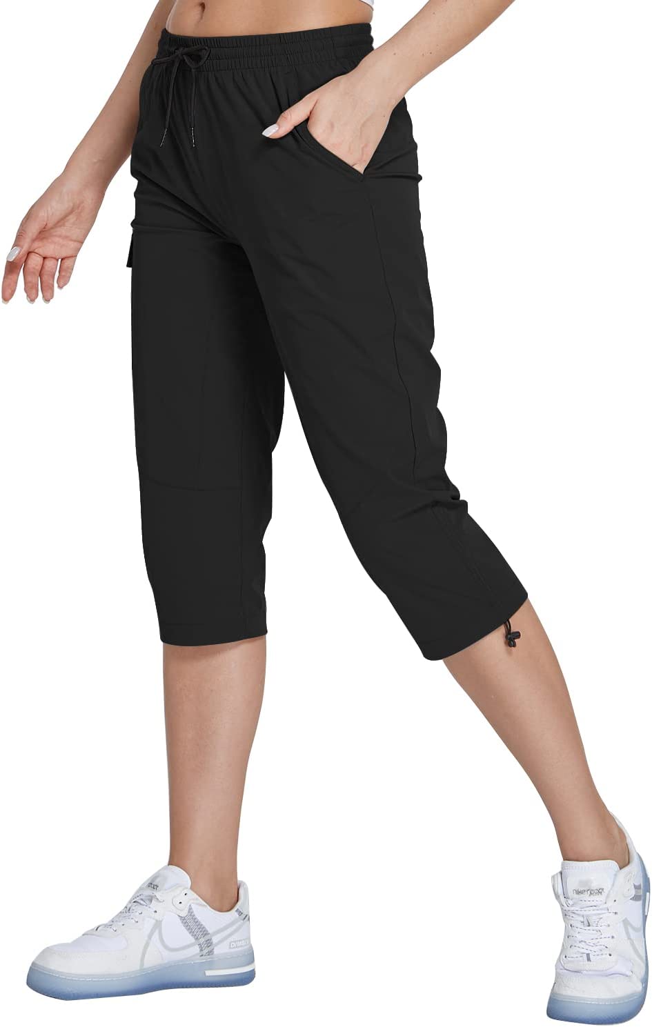 Hiking Cargo Capri Pants with Zipper Pockets Casual Lightweight Quick Dry Water Resistant