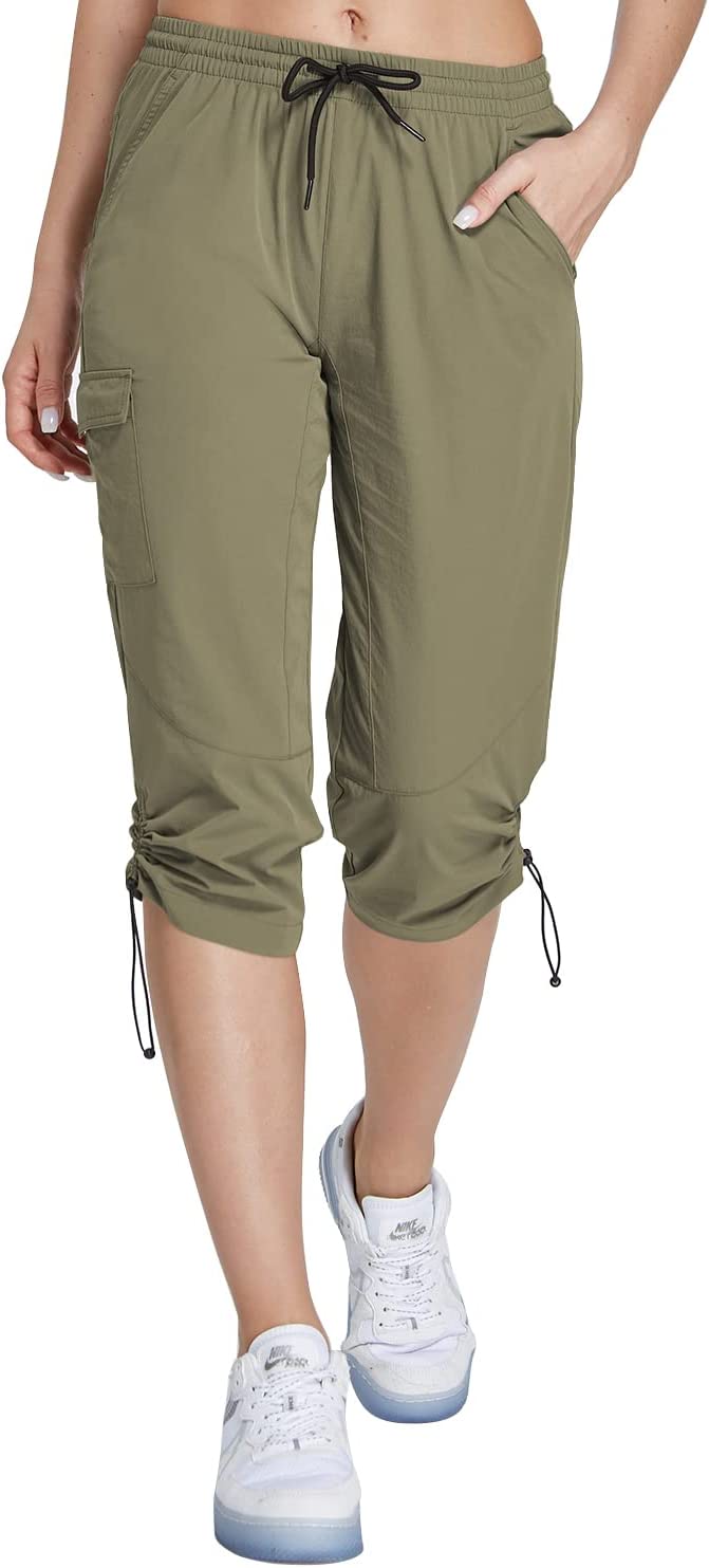 Hiking Cargo Capri Pants with Zipper Pockets Casual Lightweight Quick Dry Water Resistant