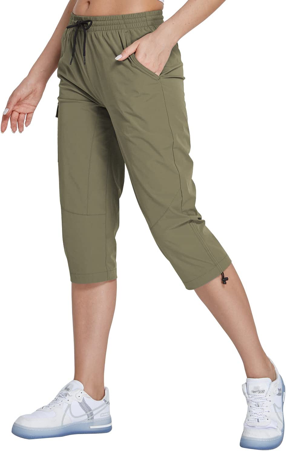 Hiking Cargo Capri Pants with Zipper Pockets Casual Lightweight Quick Dry Water Resistant