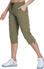 Hiking Cargo Capri Pants with Zipper Pockets Casual Lightweight Quick Dry Water Resistant