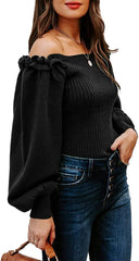 Sweaters Casual Long Lantern Sleeve Square Neck Ruffle Knit Pullovers Tops