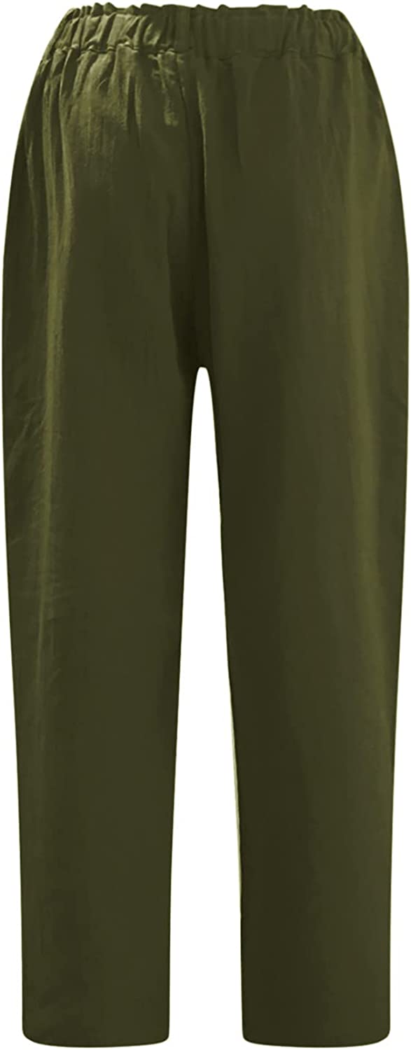 Beach Linen Shorts 3/4 Sweatpants Capri Pants Elastic Waist Cropped Harem Pants