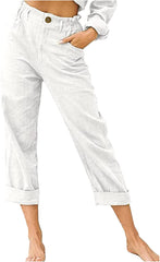 Beach Linen Shorts 3/4 Sweatpants Capri Pants Elastic Waist Cropped Harem Pants