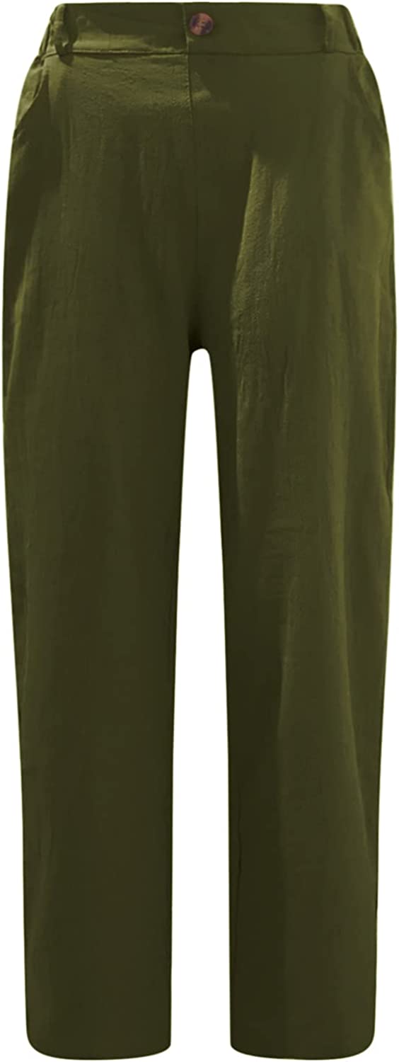 Beach Linen Shorts 3/4 Sweatpants Capri Pants Elastic Waist Cropped Harem Pants
