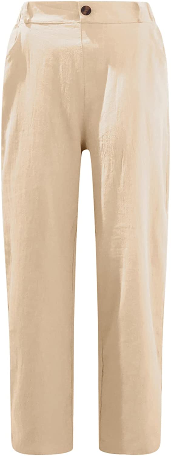 Beach Linen Shorts 3/4 Sweatpants Capri Pants Elastic Waist Cropped Harem Pants