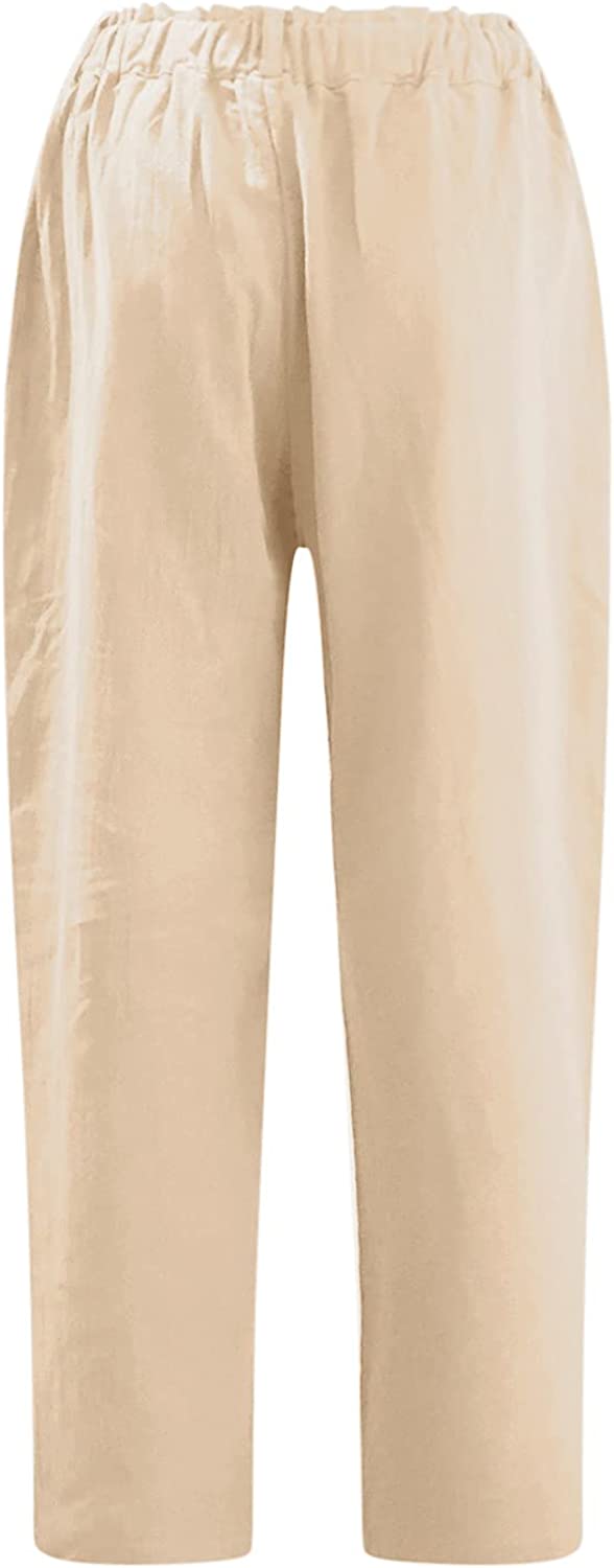 Beach Linen Shorts 3/4 Sweatpants Capri Pants Elastic Waist Cropped Harem Pants