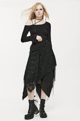 WomenStyle Dry Butterfly Asymmetrical Half Fashion Mesh Burnt and Tattered Black Skirt