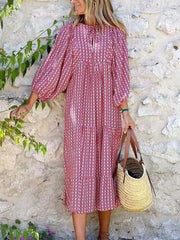 Half Bubble Sleeves V-Neck Fashion Print Boho Dress