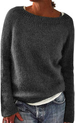 Loose Casual Pullover Knit Sweater Boat Neck Long Sleeve Winter Keep Warm Sweater Tops