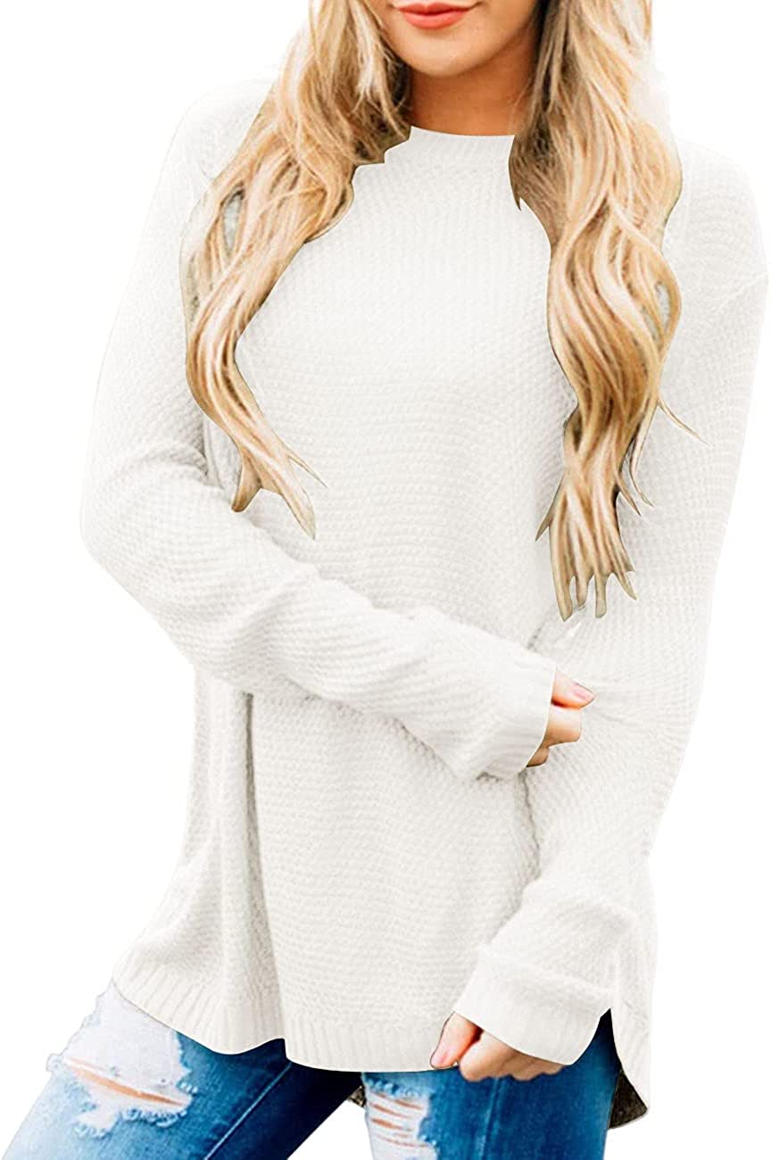 WomenLong Sleeve Oversized Crew Neck Solid Color Knit Pullover Sweater Tops