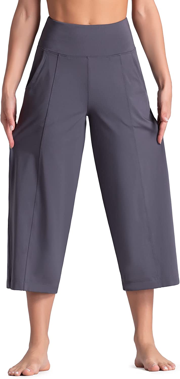 Lounge Yoga Capris Pants Bootleg Tummy Control High Waist Workout Flare Crop Pants