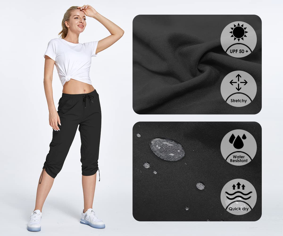 Hiking Cargo Capri Pants with Zipper Pockets Casual Lightweight Quick Dry Water Resistant