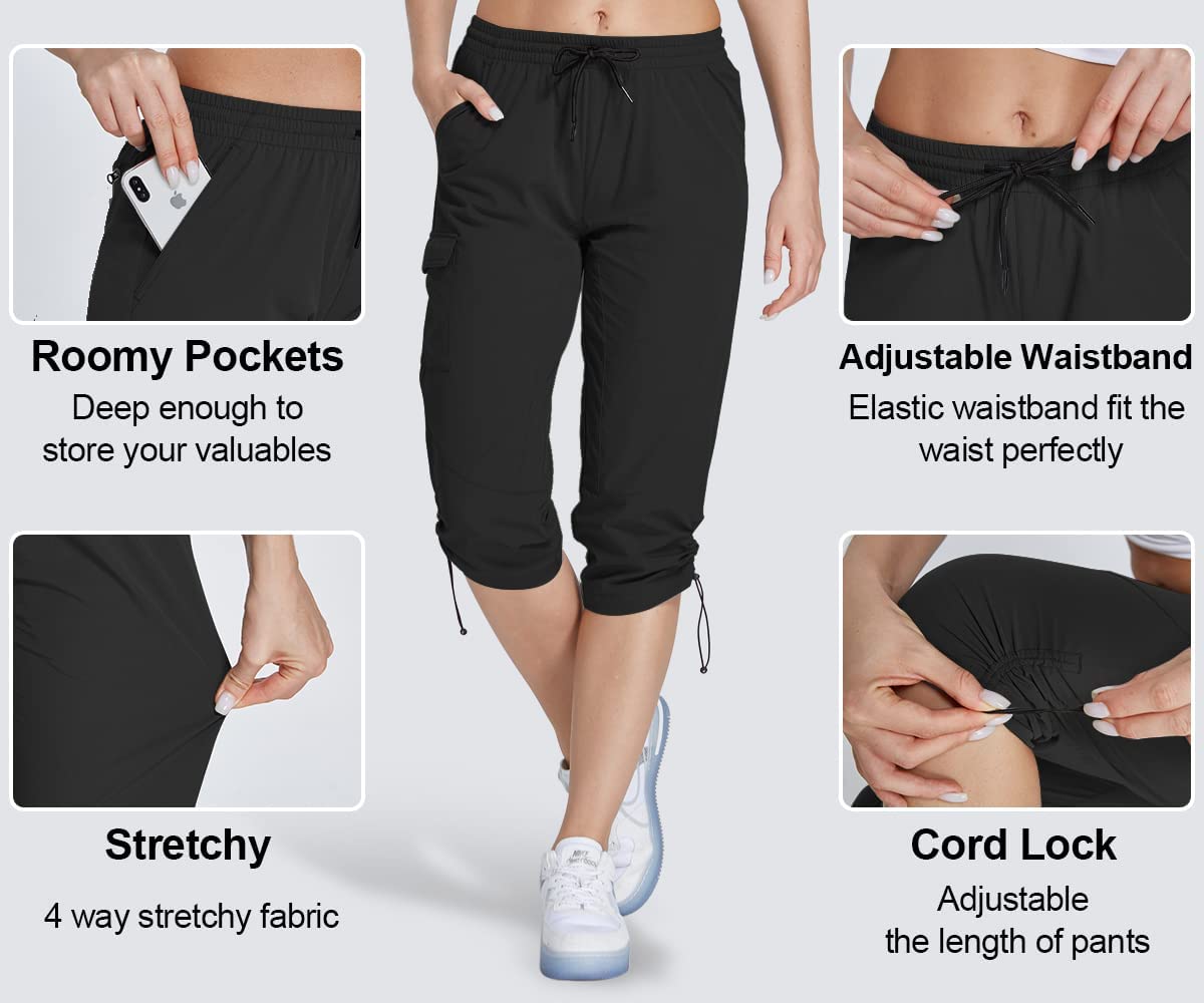 Hiking Cargo Capri Pants with Zipper Pockets Casual Lightweight Quick Dry Water Resistant