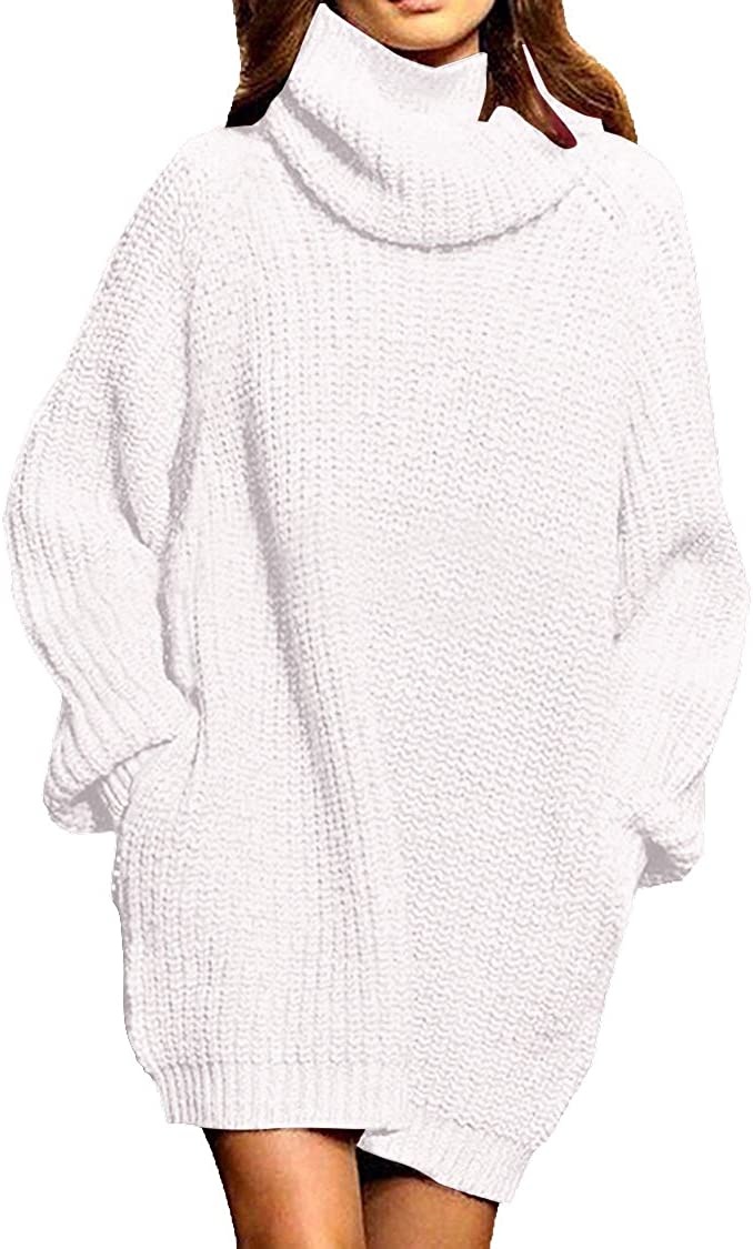WomenLoose Turtleneck Oversize Long Pullover Sweater Dress