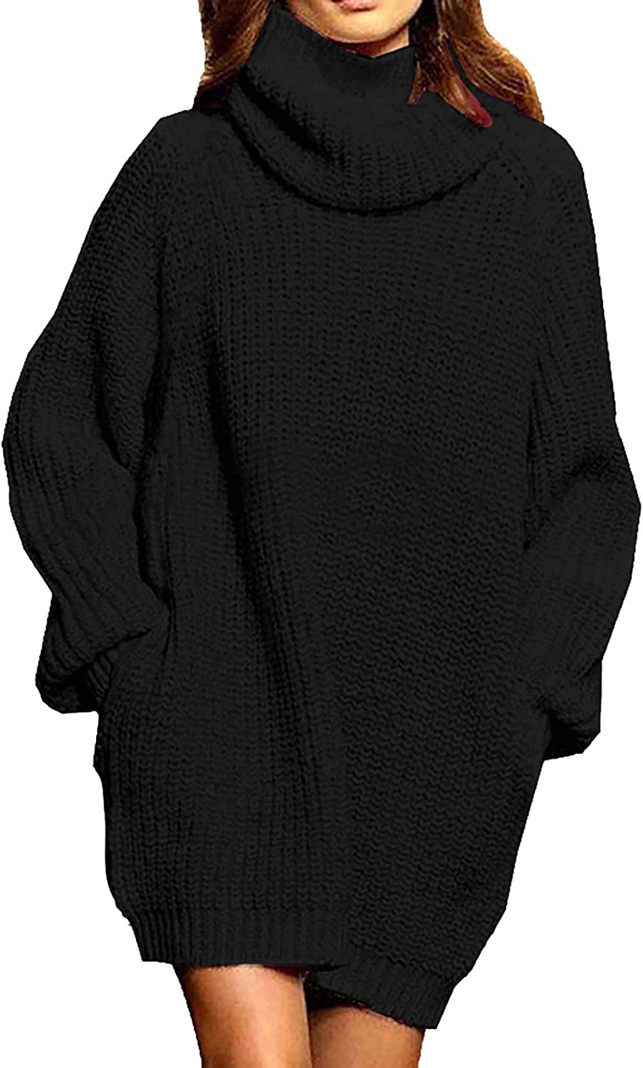 WomenLoose Turtleneck Oversize Long Pullover Sweater Dress