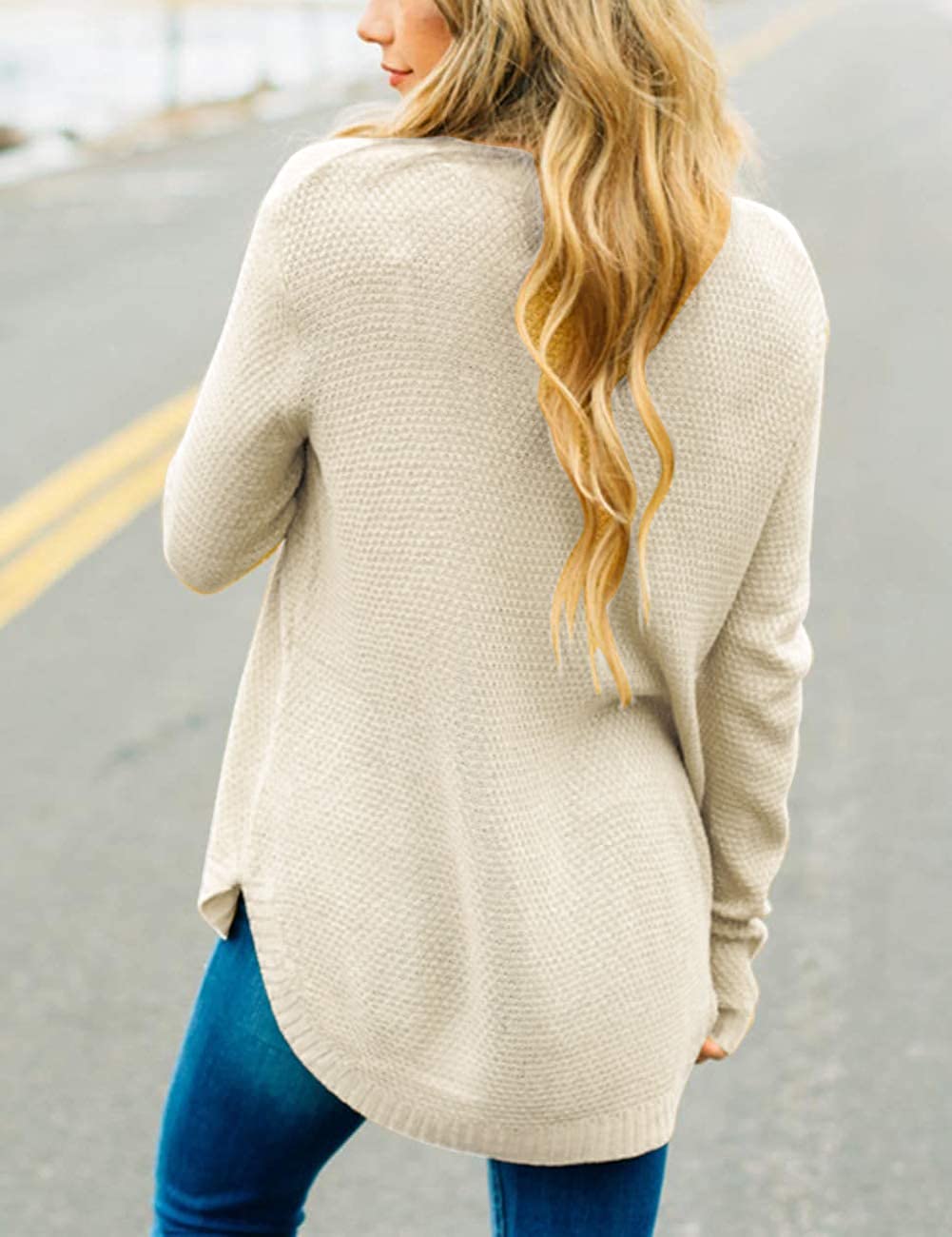 WomenLong Sleeve Oversized Crew Neck Solid Color Knit Pullover Sweater Tops