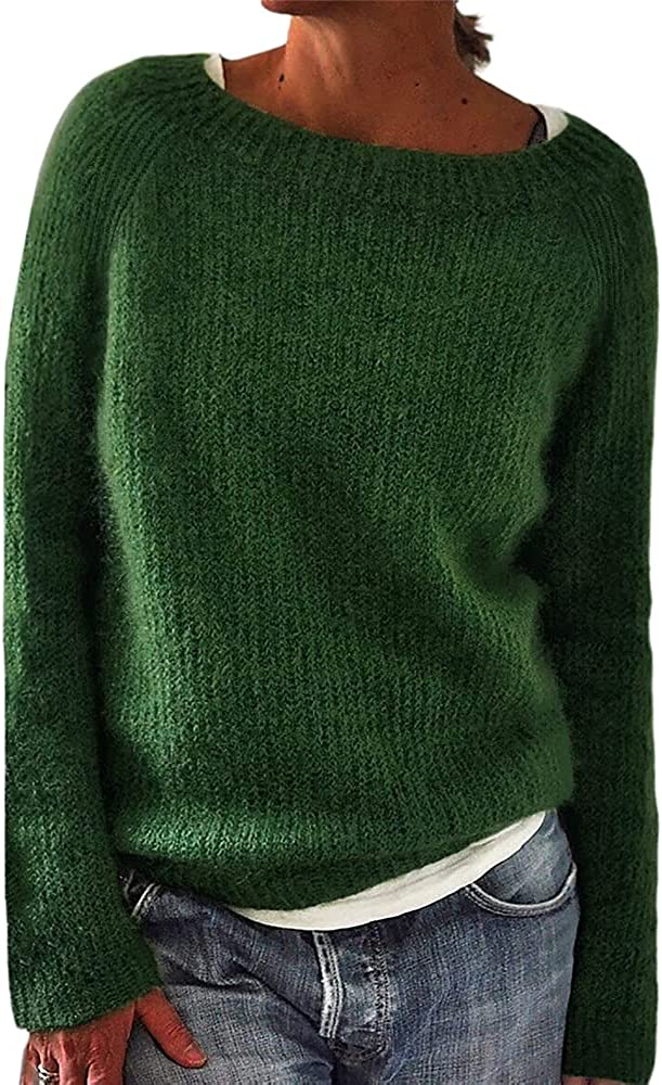Loose Casual Pullover Knit Sweater Boat Neck Long Sleeve Winter Keep Warm Sweater Tops