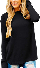 WomenLong Sleeve Oversized Crew Neck Solid Color Knit Pullover Sweater Tops