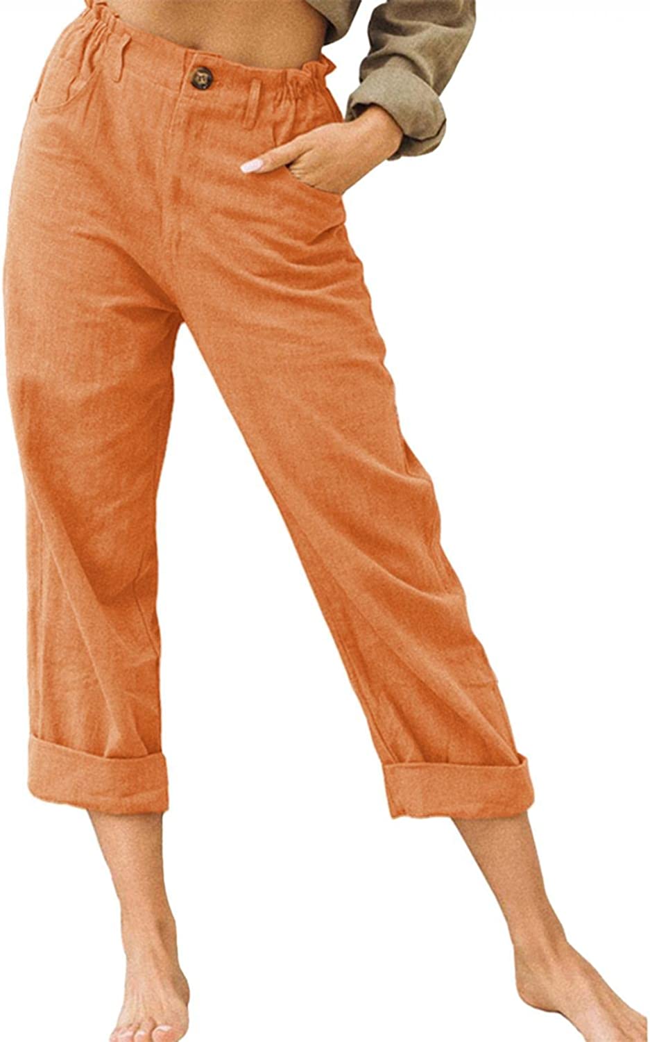 Beach Linen Shorts 3/4 Sweatpants Capri Pants Elastic Waist Cropped Harem Pants